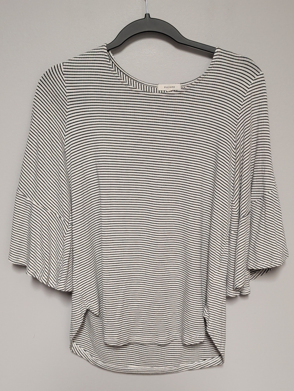 Pleione White and Black Striped Bell Sleeve Tunic